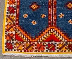 Moroccan Berber Taznakht Rug With Geometric Patterns on Blue Background