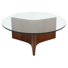 Danish Modern Walnut Coffee Table With Circular Glass Top