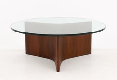 Danish Modern Walnut Coffee Table With Circular Glass Top