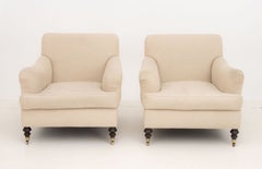 Pair of Edward Ferrell Beige Upholstered Arm Chairs