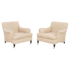 Pair of Edward Ferrell Beige Upholstered Arm Chairs
