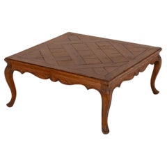 French Provincial Oak Coffee Table With Parquetry Design Top