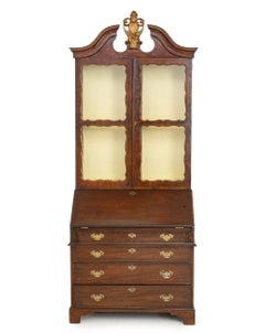 George II Style Parcel Gilt Walnut Bureau Bookcase, 19th Century