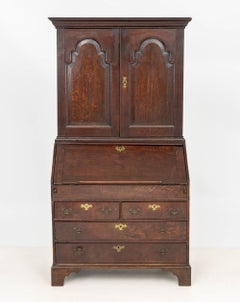 George III Antique Oak Bureau Bookcase, 19th Century