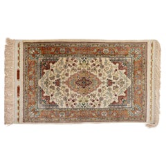 Signed Persian Tabriz Silk Rug with Foliate Design, 3' x 1' 7.5"