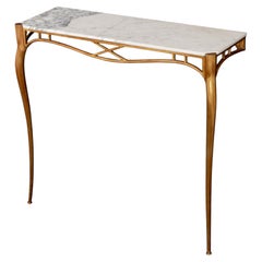 Italian White Marble Top Gilt Metal Wall-Mounted Console, 1940s