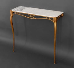 Italian White Marble Top Gilt Metal Wall-Mounted Console, 1940s