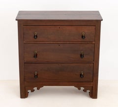 Arts and Crafts Style Oak Chest of Drawers with Geometric Brass Drawer Pulls