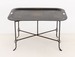 Vintage Tole Stenciled Gilt Floral Motif Painted Tray Table