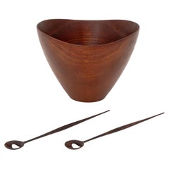 Ernst Henriksen Teak Salad Bowl Set, with pair of salad servers