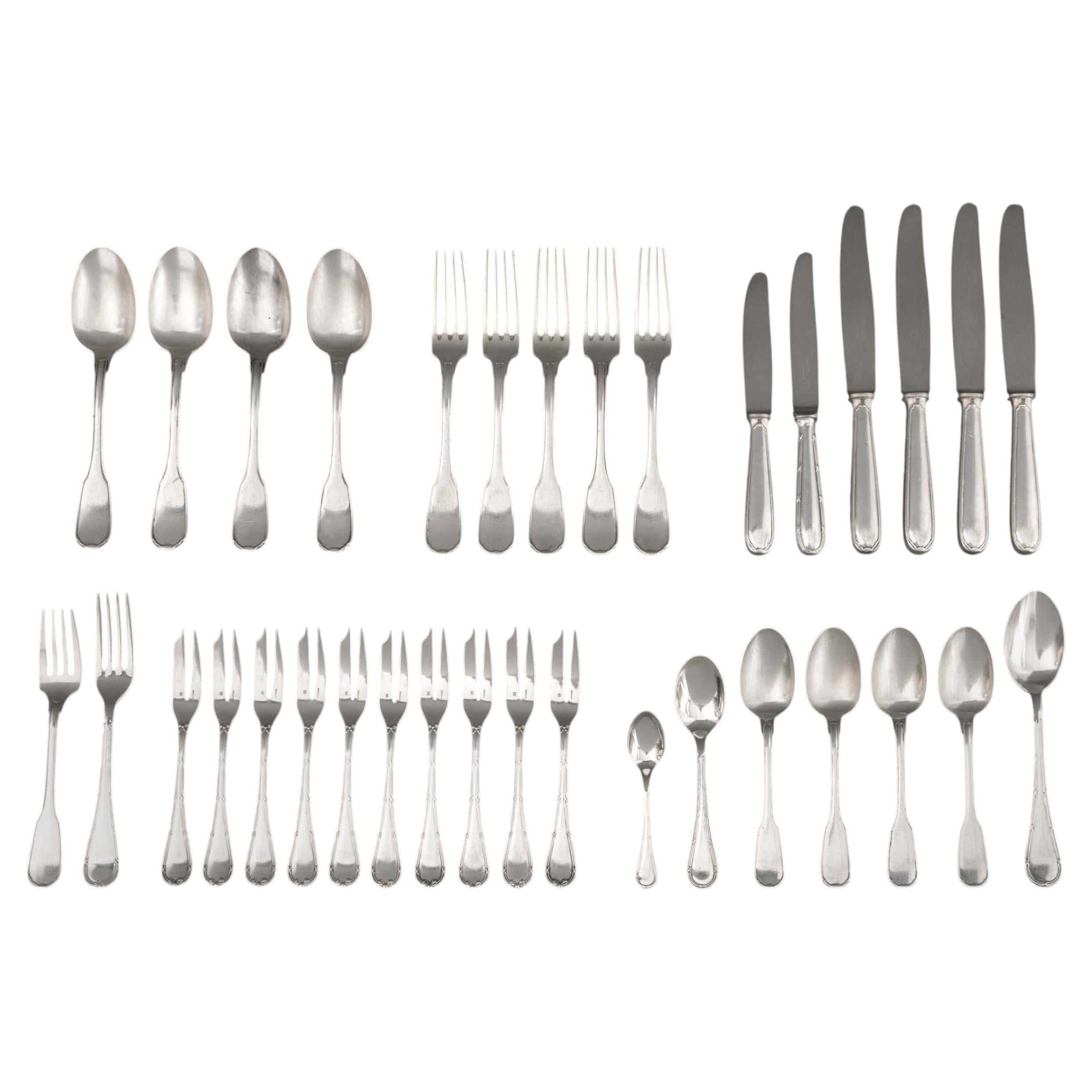 Christofle Silver Plate Assembled Flatware Service, 32 Pieces For Sale