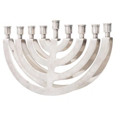 Postmodern Silver Plate Balancing Menorah Candelabra