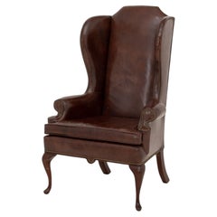 American Queen Anne Style Studded Upholstered Wingback Armchair