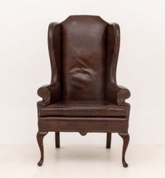 American Queen Anne Style Studded Upholstered Wingback Armchair
