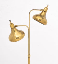 Mid-Century Modern Brass Two-Branch Arc Floor Lamp