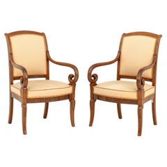 Pair of Louis Philippe Walnut Upholstered Fauteuils, 19th Century