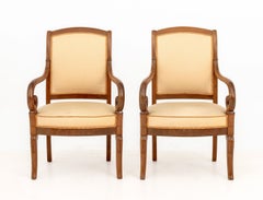 Pair of Louis Philippe Walnut Upholstered Fauteuils, 19th Century