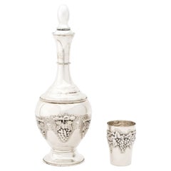 Vintage Judaica Sterling Silver Decanter and Kiddush Cup