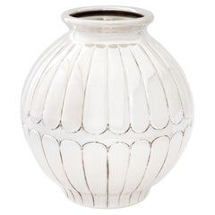 Italian Handmade 800 Silver Repousse Globular Vase