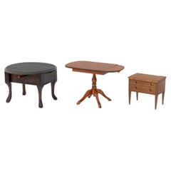 Three Vintage Salesman Sample Pembroke Tables and a Marquetry Writing Table