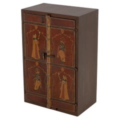 Indian Paint-Decorated Two-Door Cabinet with Three Shelves