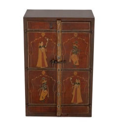 Indian Paint-Decorated Two-Door Cabinet with Three Shelves