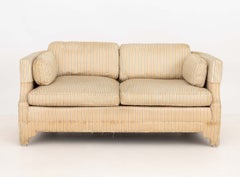 Pair of American Striped Pattern Fabric Upholstered Sofas