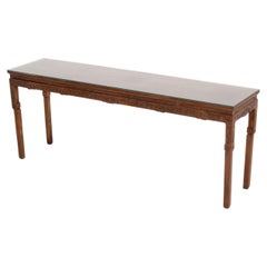 Vintage Chinese Hardwood Painting Table with Glass Top