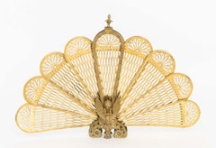Victorian Brass Folding Peacock Firescreen with Scroll Form Base