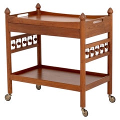 Vintage Danish Teak Rolling Tea Trolley with Single Drawer