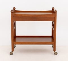 Vintage Danish Teak Rolling Tea Trolley with Single Drawer
