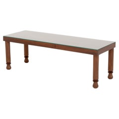 Modern Rectangular Glass-Topped Walnut Coffee Table