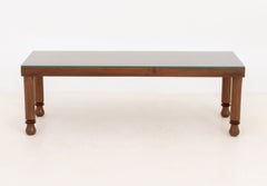 Modern Rectangular Glass-Topped Walnut Coffee Table