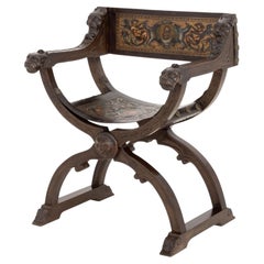 Renaissance Revival Walnut Carved Savonarola Chair