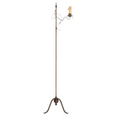 Gothic Revival Wrought Iron Floor Lamp on Tripod Base