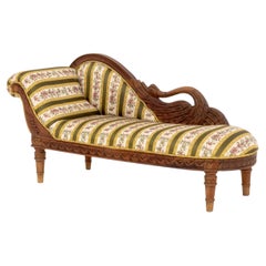 Empire Style Salesman Sample Upholstered Walnut Chaise Longue
