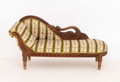 Empire Style Salesman Sample Upholstered Walnut Chaise Longue