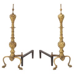 Pair of Vintage Federal Style Brass Andirons, 20th Century