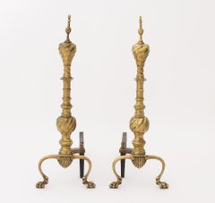Pair of Vintage Federal Style Brass Andirons, 20th Century