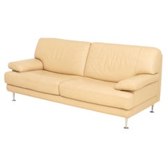 Nicoletti Modern Beige Leather Upholstered Two-Seat Sofa