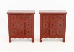 Pair of Chinese Style Red Painted Wood Apothecary Chests