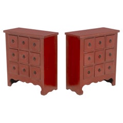 Pair of Chinese Style Red Painted Wood Apothecary Chests