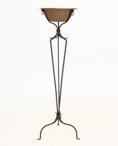 Arts and Crafts Style Copper Brazier on Wrought Iron Tripod Stand