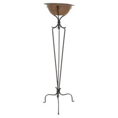 Arts and Crafts Style Copper Brazier on Wrought Iron Tripod Stand