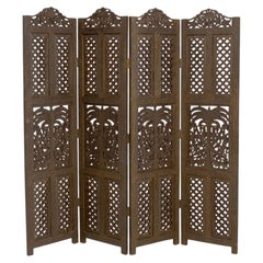 Syrian Palm Tree Motif Four Panel Brass Clad Screen
