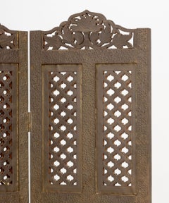 Syrian Palm Tree Motif Four Panel Brass Clad Screen
