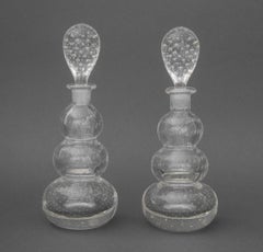Pair of Modern Controlled Triple Sphere Bubble Glass Decanters