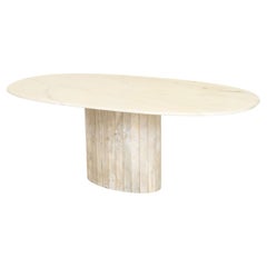 Modern White Veined Marble Oval Top Dining Table with Reeded Base