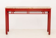 Konsolentisch im James-Mont-Stil mit Marmorplatte aus rot gebeizter Eiche