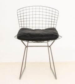 Harry Bertoia Black Leather Enameled Steel Wire Chair